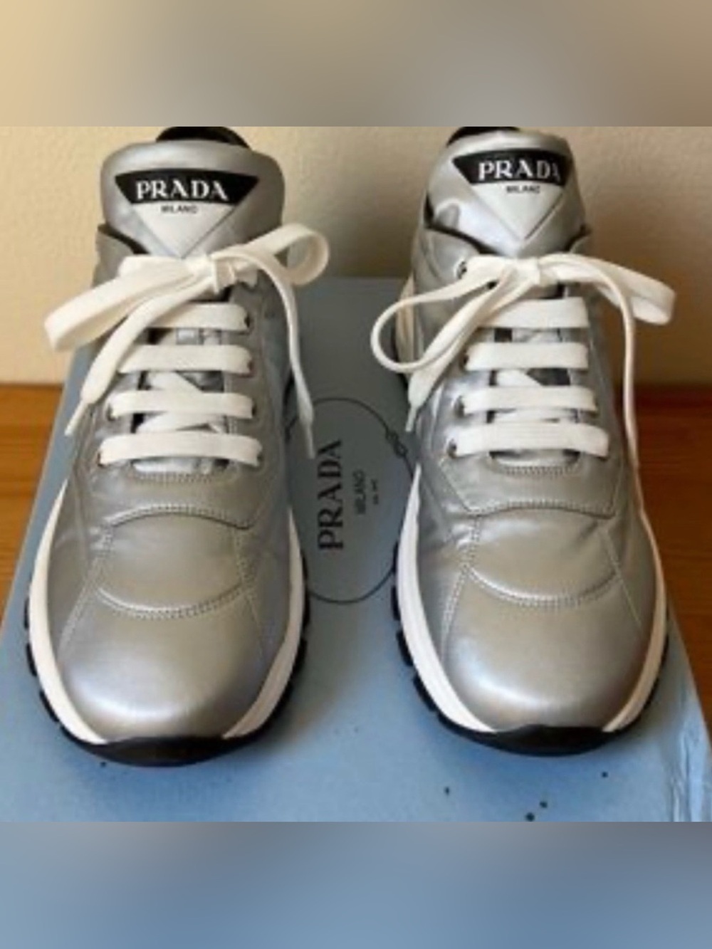 Prada Men’s Metallic Silver Leather Sneakers Y2K - Picture 5 of 6